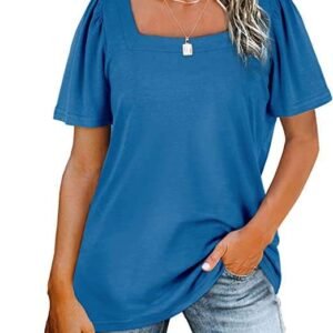 aokosor t shirts for women square neck tops ladies puff sleeve summer casual tee