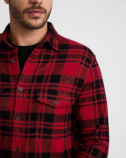 plaid double button pocket sweater flannel shirt plaid double button pocket sweater flannel shirt