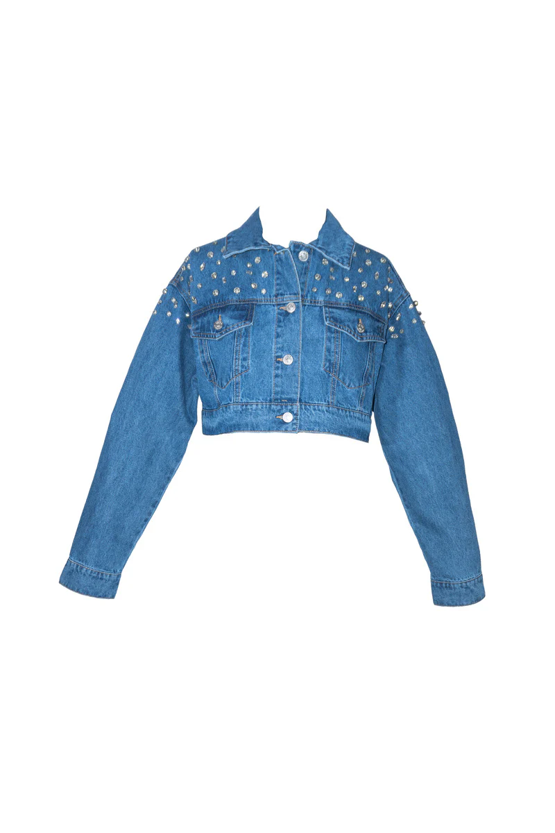 cropped rhinestone denim jacket cropped rhinestone denim jacket