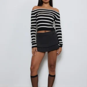 striped boatneck cropped sweater