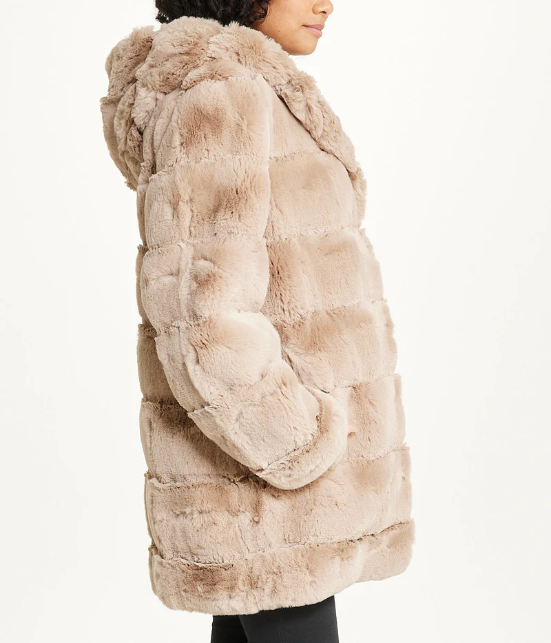 long faux fur with hood hazelnut long faux fur with hood hazelnut