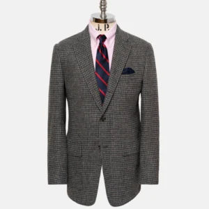 made in usa grey & brown houndstooth cheviot tweed sport coat
