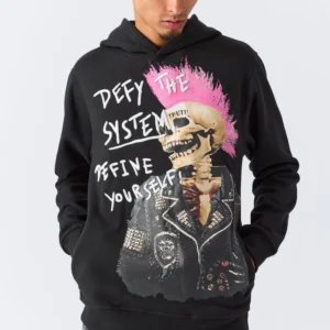 defy the system embroidered hoodie black