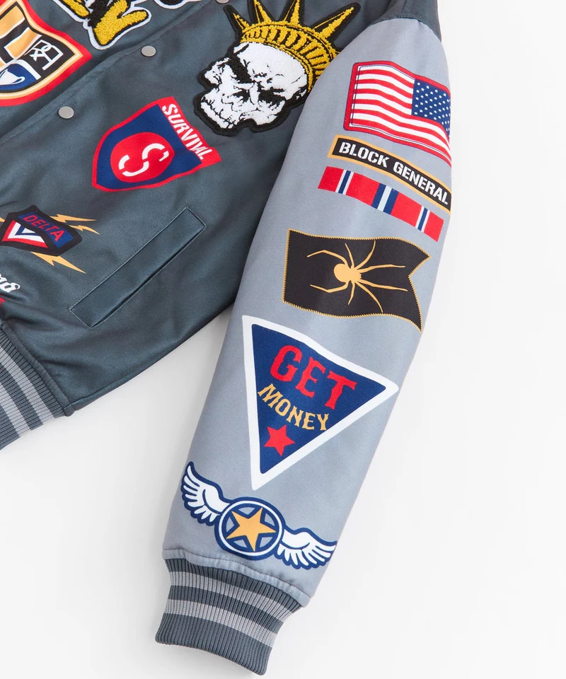 fearless chenille patched varsity jacket grey fearless chenille patched varsity jacket grey