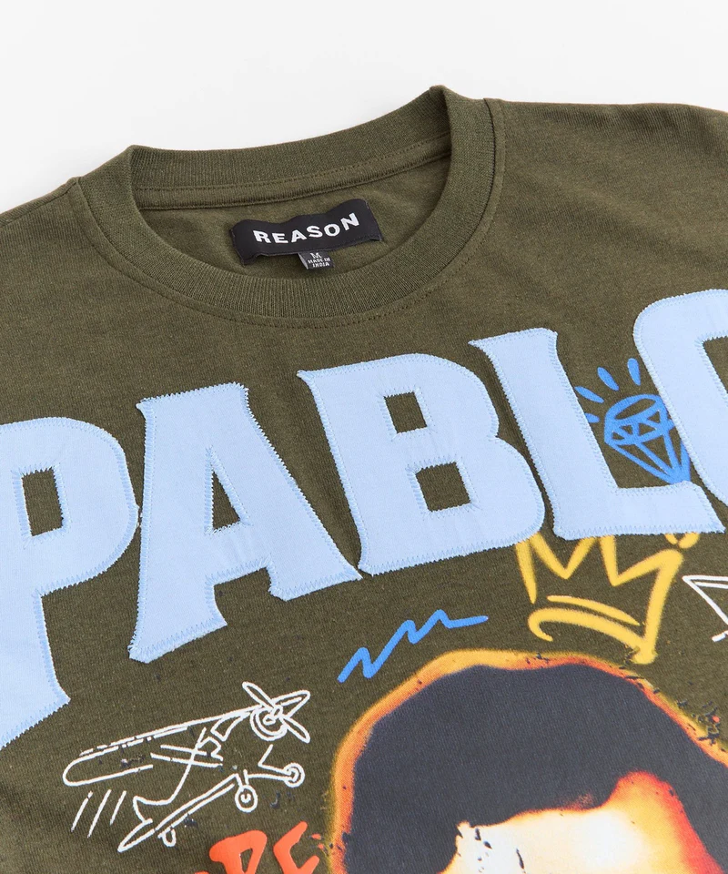 pablo graffiti applique short sleeve tee green pablo graffiti applique short sleeve tee green