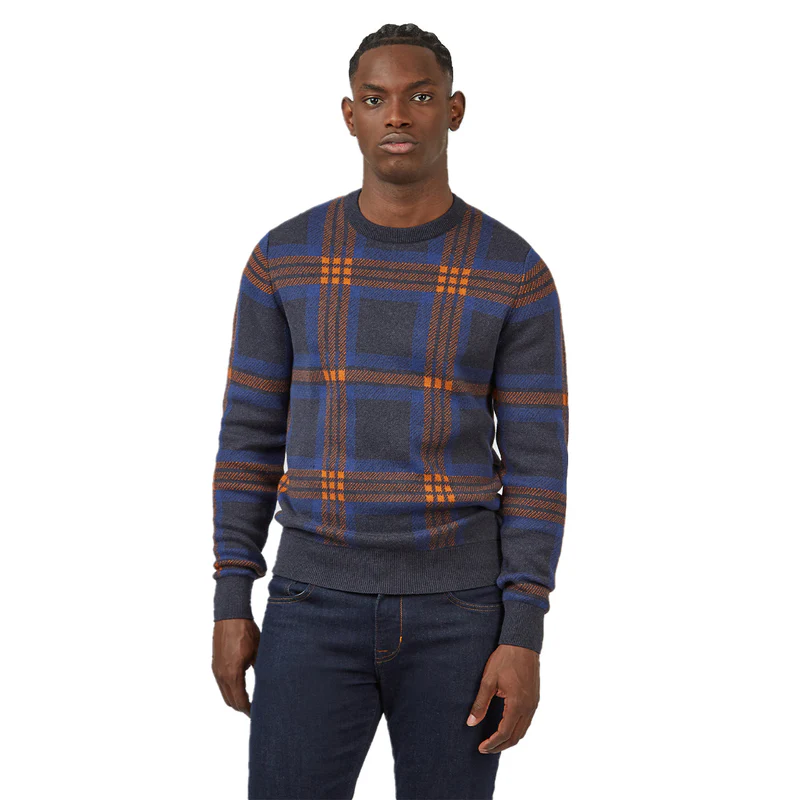 jacquard check crew neck sweater jacquard check crew neck sweater