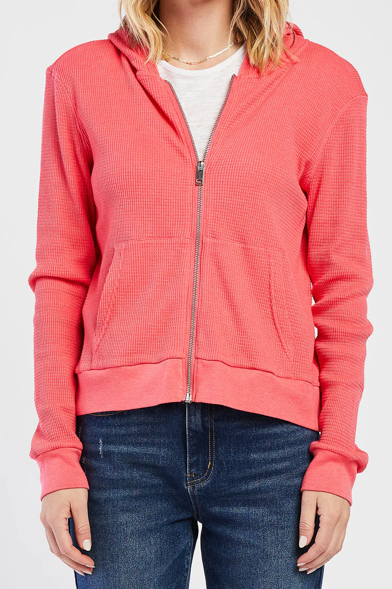 hot pink zizi long sleeve thermal knit hoodie hot pink zizi long sleeve thermal knit hoodie