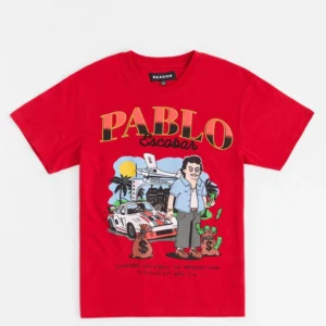 pablo cartoon applique short sleeve tee red rtd