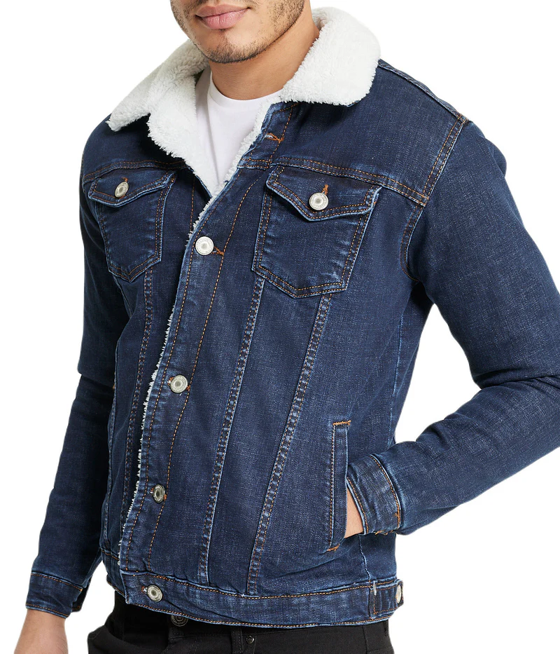 sherpa collar dark blue denim jacket sherpa collar dark blue denim jacket