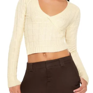 surplice textured cropped sweater