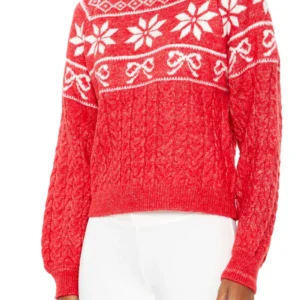 fair isle bow cable knit sweater