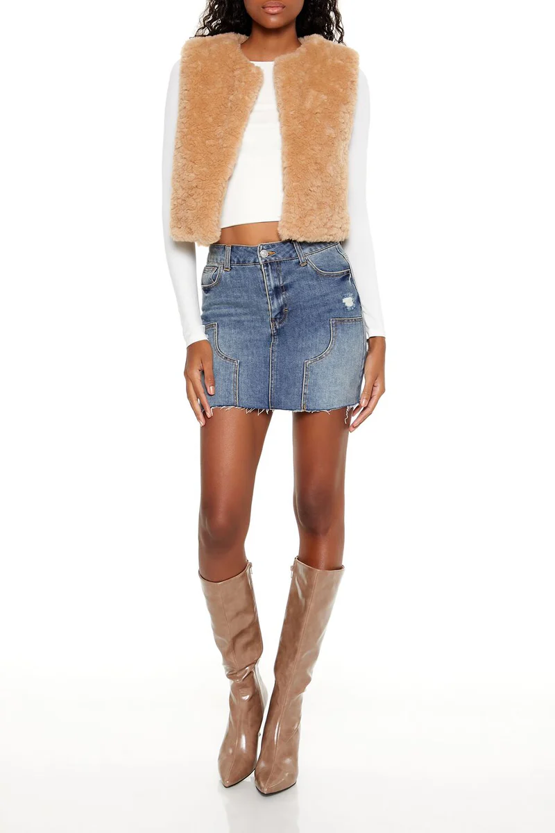 faux shearling cropped vest faux shearling cropped vest