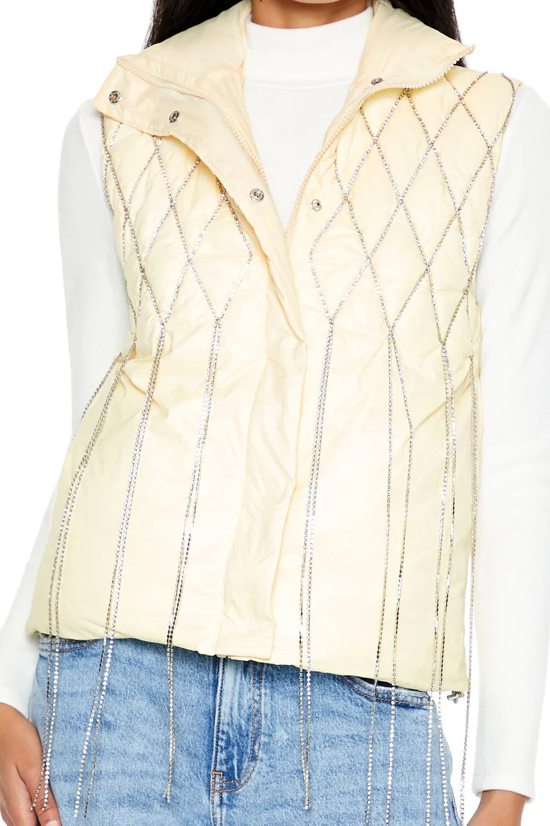 quilted rhinestone fringe vest quilted rhinestone fringe vest