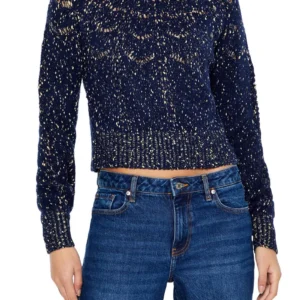metallic pointelle sweater