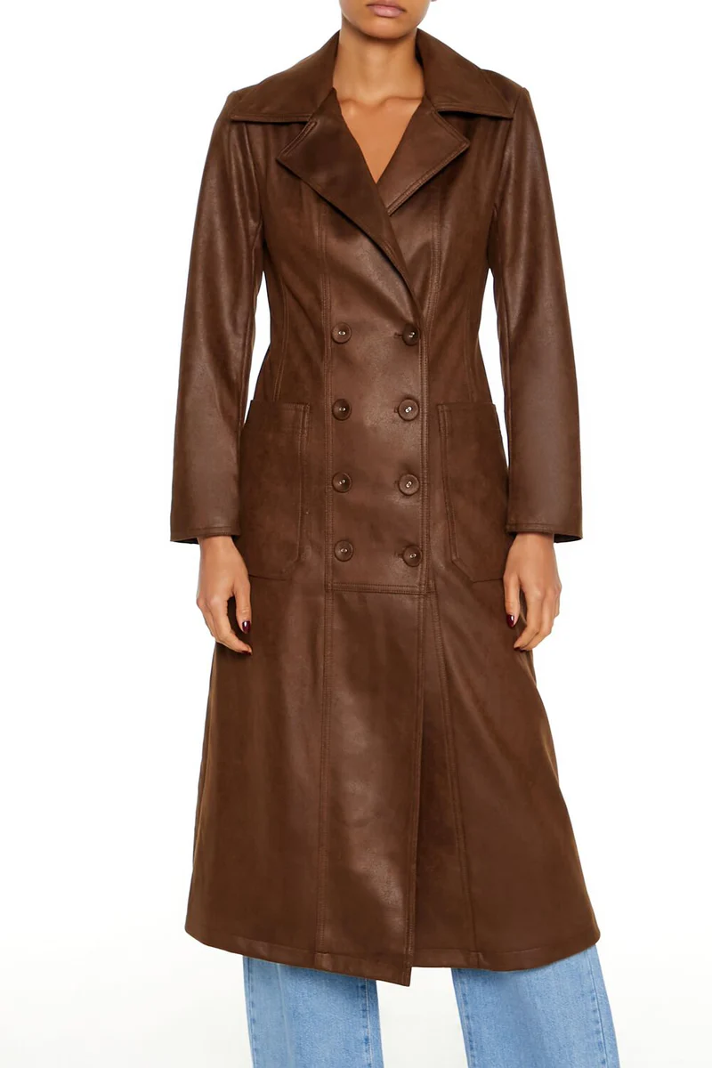 notched faux suede trench coat notched faux suede trench coat