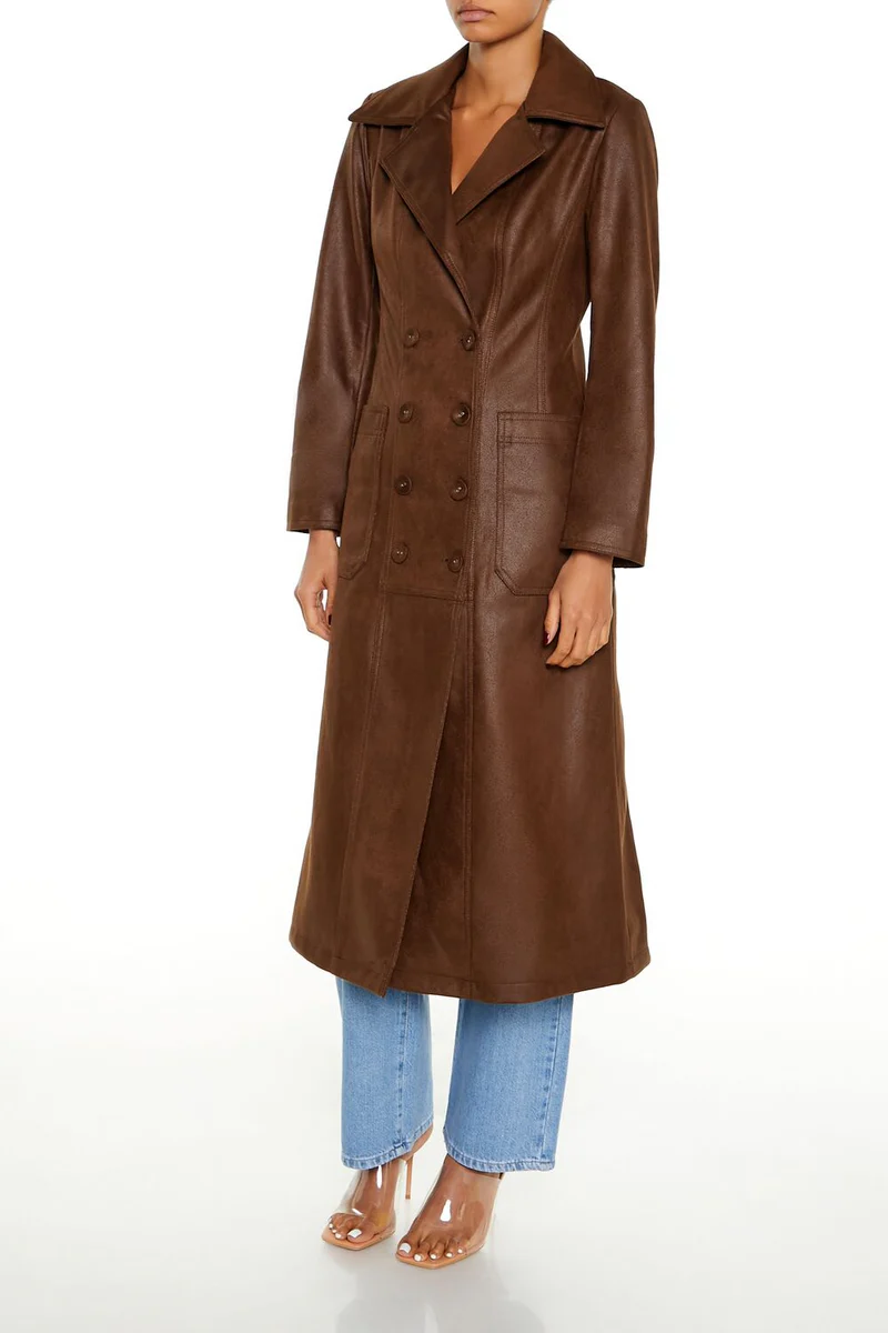 notched faux suede trench coat notched faux suede trench coat