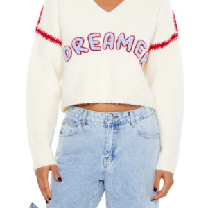 dreamer patch fuzzy knit sweater