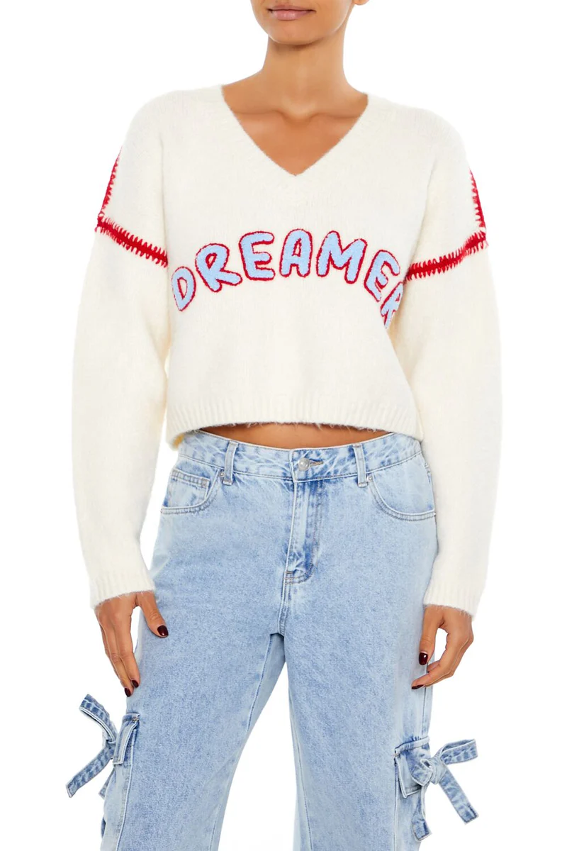 dreamer patch fuzzy knit sweater dreamer patch fuzzy knit sweater