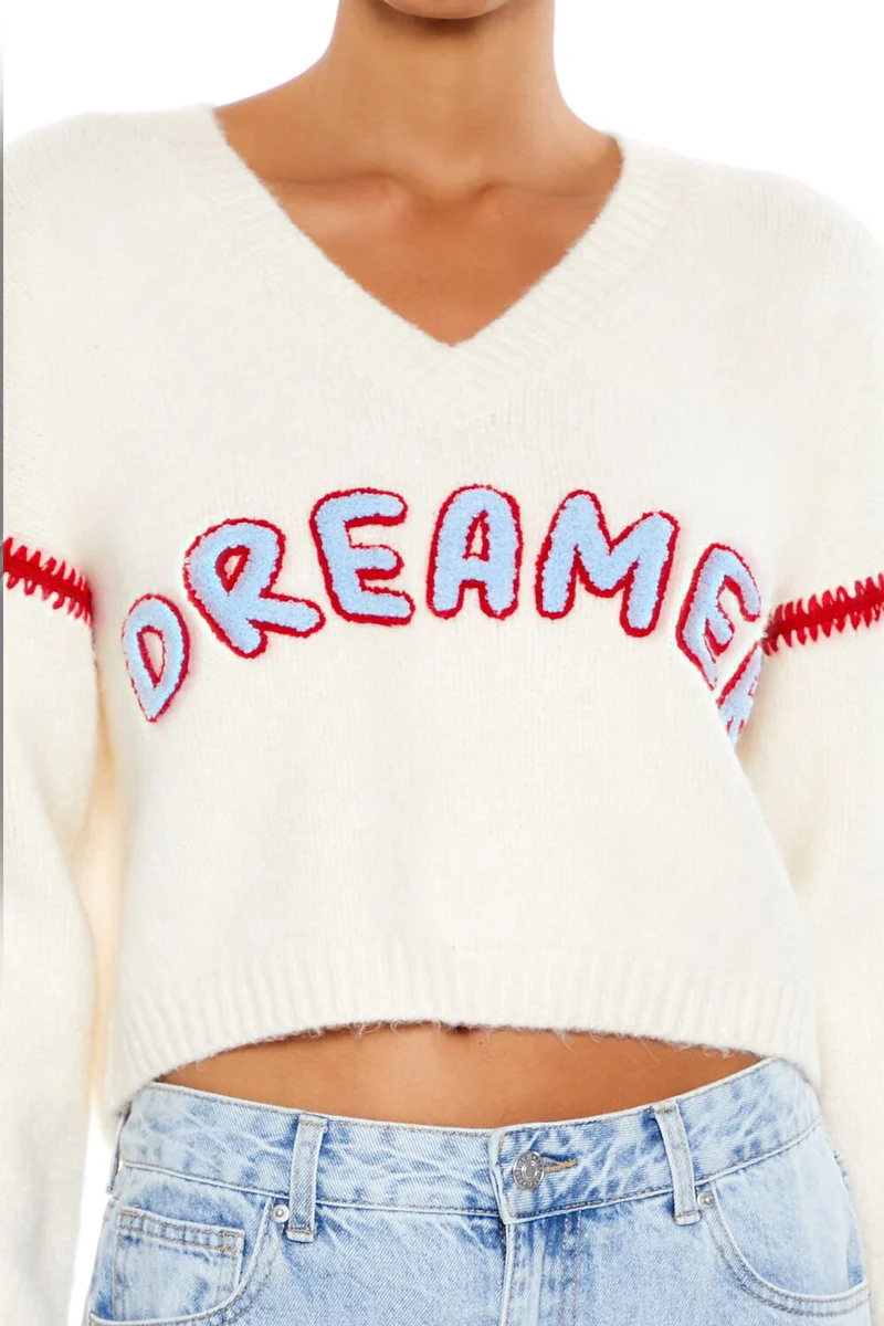 dreamer patch fuzzy knit sweater dreamer patch fuzzy knit sweater