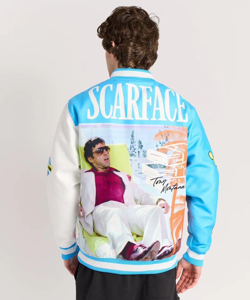 scarface retro varsity jacket blue scarface retro varsity jacket blue