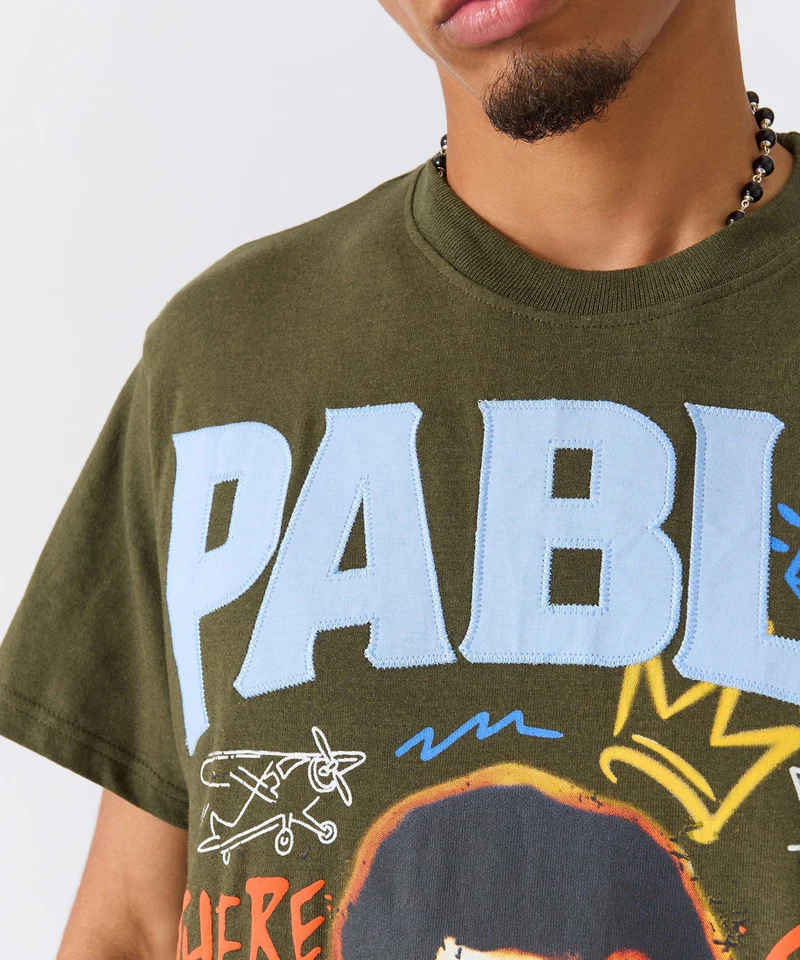 pablo graffiti applique short sleeve tee green pablo graffiti applique short sleeve tee green