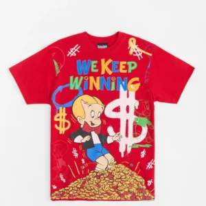 richie rich we keep winning applique short sleeve tee red